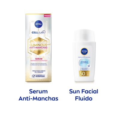 Combo NIVEA Protector solar facial Invisible Daily Fluid x 40 ml + Serum antimanchas Luminous630 Tratamiento avanzado x 30 ml