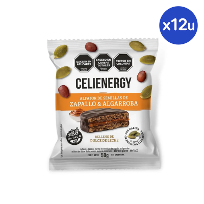 Celienergy Alfajor De semilla de zapallo y algarroba x50gr x12 Unidades