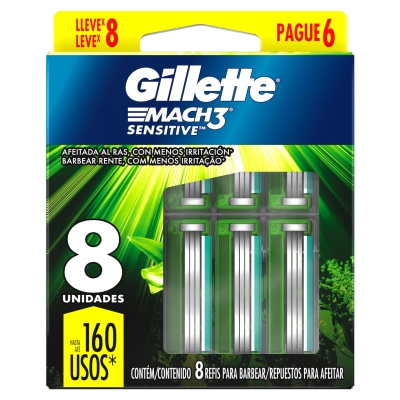 Cartuchos Para Afeitar Mach3 Sensitive x8un